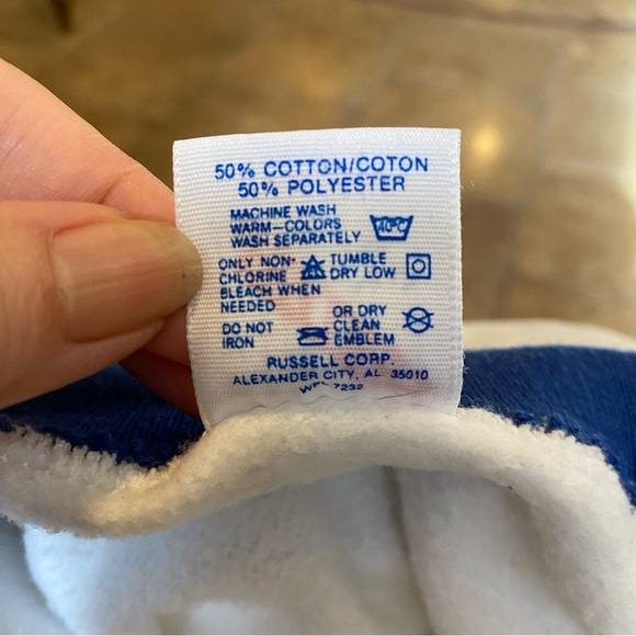 Vintage JERZEES White and Blue Tennis Print Collar Sweatshirt Size Large-Unisex - Picture 7 of 7